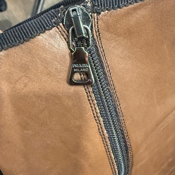 Prada Tan Brogue Leather Square Toe Mid size 37.5 - Picture 5 of 5